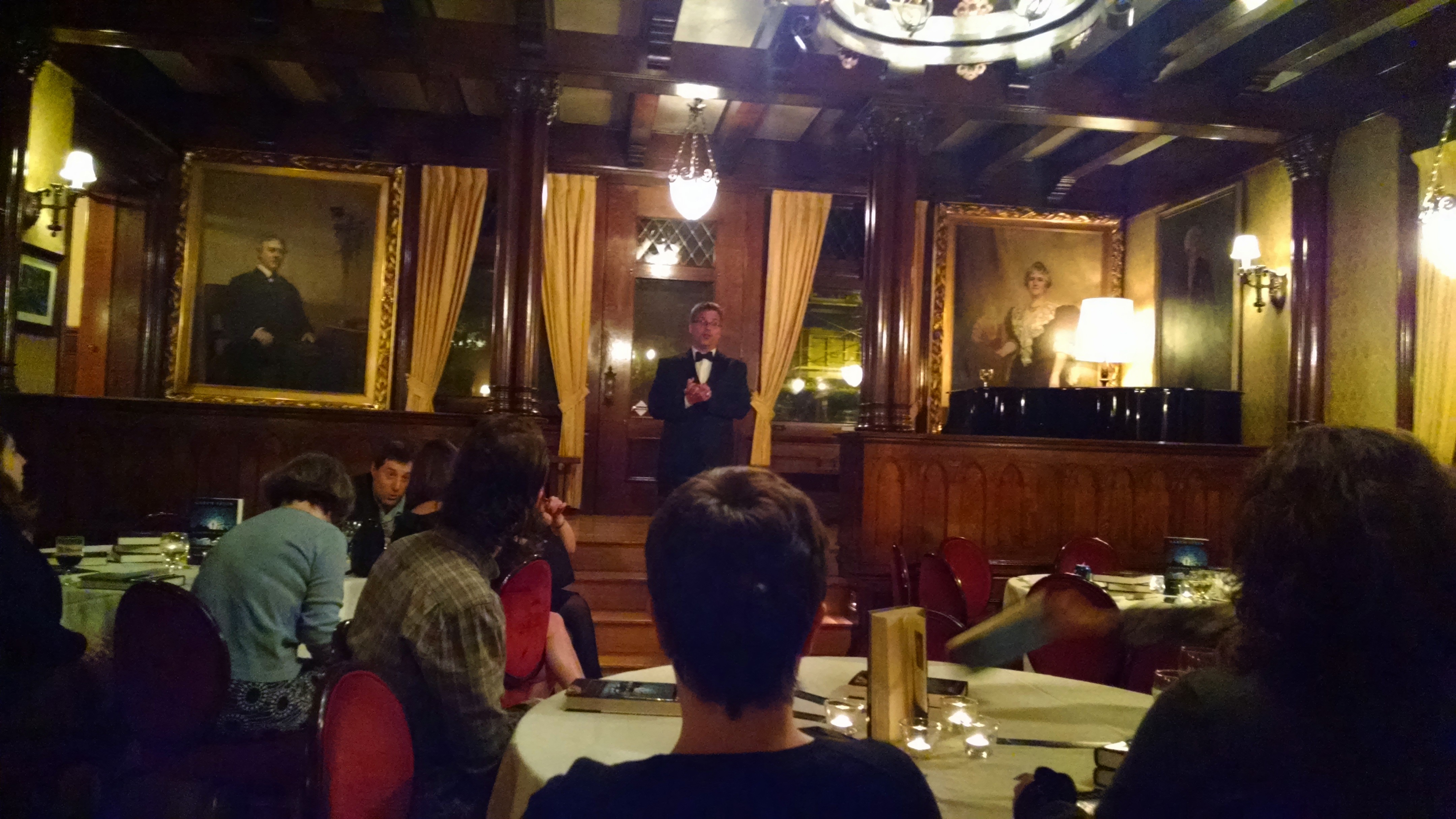 Garth Stein speaks at a launch party for "A Sudden Light" at the Stimson Green Mansion-- a gorgeous, historical, maybe-haunted house in Seattle