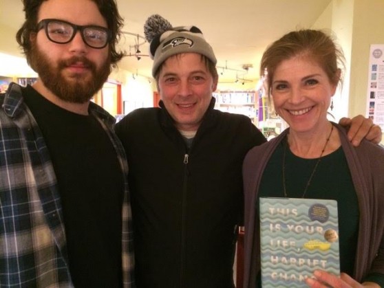 Abe Friedman, Johnny, and Janis Segress at Queen Anne Book Company in Seattle