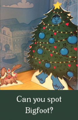 Bigfoot dressed as a Christmas tree