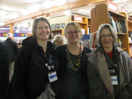Emily Adams (Third Place Books, Lake Forest Park, WA), Rene Kirkpatrick (Eagle Harbor Books, Bainbridge, WA), and Cheryl McKeon (Book Passage, San Francisco, CA and NW bookseller emeritus)