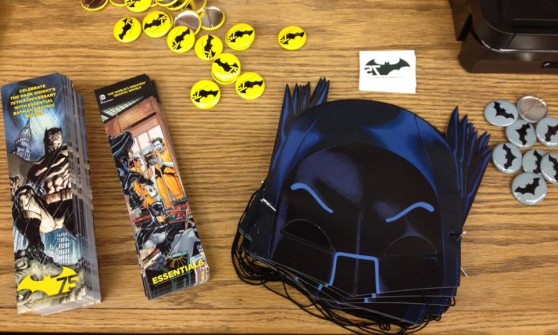 Batman masks, bookmarks, pins