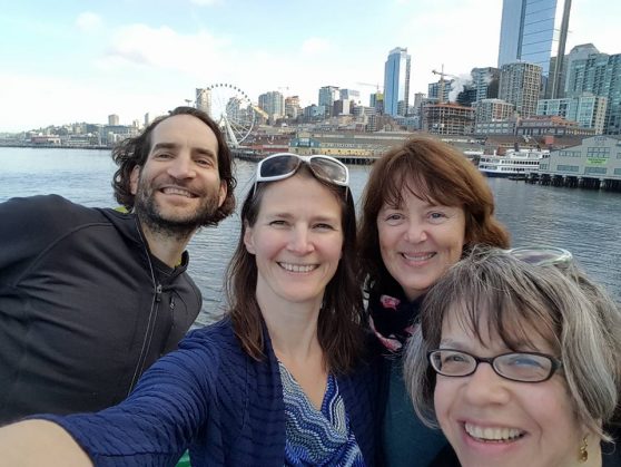 SEABookstore Day ferry photo with Shawn Donley, Emily Adams, Katie Mehan, Caitlin Baker