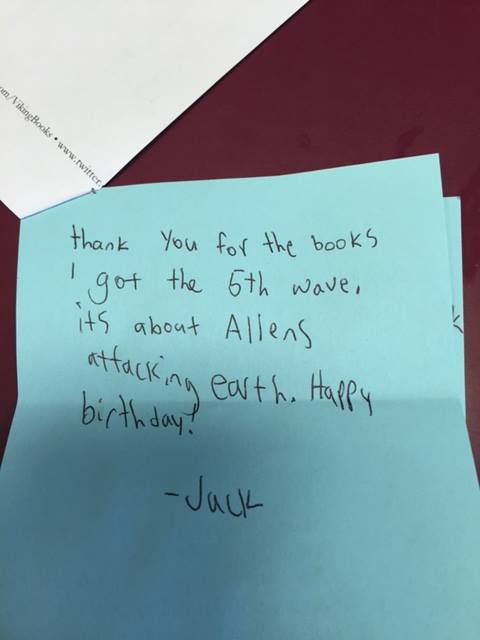 Talk about sweet! Jack wrote this thank you to the anonymous giver. 