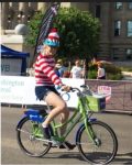 Hanna Fischer on her bike as Waldo