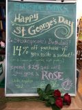 Fireside Books' chalkboard of the day for St. George's Day World Book Day