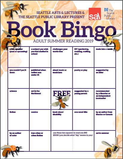 SPL and SAL Adult Book Bingo card (front)