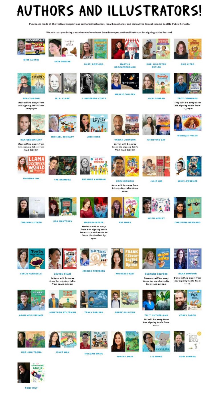 Seattle Children's Book Festival author and illustrator line-up