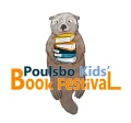 illustration of an otter holding a stack of books and text: "Poulsbo Kids' Book FestivaL"